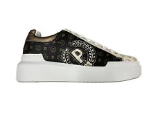 Pollini - Sneakers basso pelle martellata testa di moro e beige logato donna