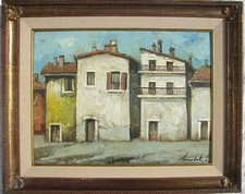 Lamberto LAMBERTI (Brescia 1925-2003) Case bergamasche Olio cm 60x80 anno 1968