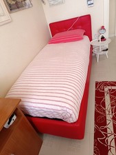 LETTO SINGOLO CON CONTENITORE IN ECOPELLE COLORE ROSSO