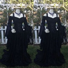 Abiti da sposa gotici neri con maniche lunghe svasate spalle scoperte