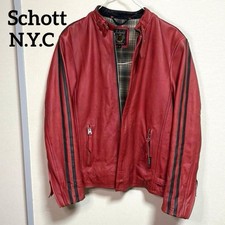 Giacca Schott Classic Racer Single Rider in pelle di vacchetta rossa nera a righe taglia M