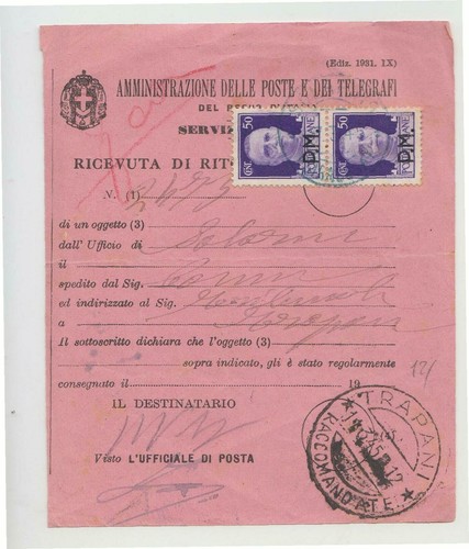1131 1945 ricevuta ritiro - 1131.1945, di