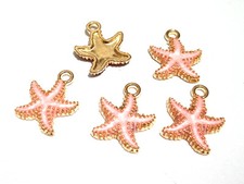 4pz ciondoli charms stella marina in metallo smaltato colore rosa 18x14mm 