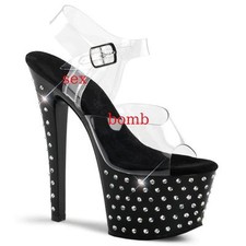 sexy SANDALI STRASS tacco 18 plateau dal 35 al 41 TRASPARENTE/NERO glamour club