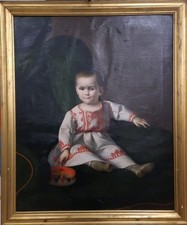 Dipinto Olio Su Tela Raffigurante Bambino , Olio Del XIX Secolo