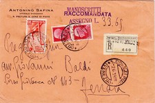 1934- Campionati Del Mondo di Calcio i - Raccomandata Manoscritti con Assegno