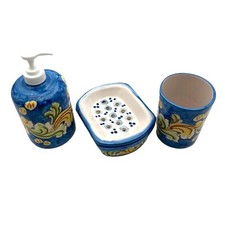 Set bagno in ceramica di Caltagirone Dispenser + Bicchiere + Porta sapone