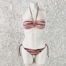 CALZEDONIA BIKINI RIGHE ROSA ARANCIONE MARRONE COLORATO FASCIA V BRASILIANA