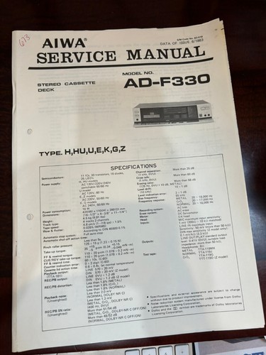 Aiwa f330 adf330 manuale di - adf330,
