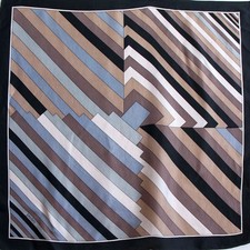 Vintage Foulard "LOREDANO" Silk Celeste Beige Nero Astratto Twill Seta Italy