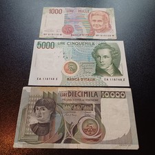 Vecchie Banconote Repubblica Italiana  1000 + 5000 + 10 000 Lire Lotto A26 