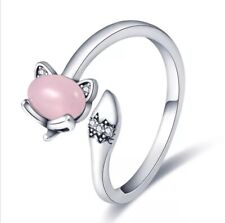 Anello regolabile gatto pietra rosa argento placcato / ring silver plated pink