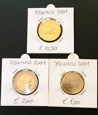 n.3 MONETE EURO MONACO-Anno 2001-da 2 €, 1 € e da 0,50 Cent-Legg. Descrizioni
