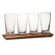 Tempa Harvey Set Degustazione Birra 430 ml 5 Pezzi, 4 Pinte Bicchieri Birra con Vassoio in Legno