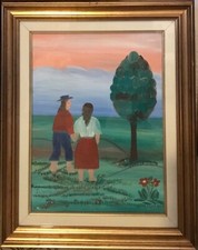 Quadro olio su tela "fidanzati" G.Rubini - tela 30x40 - ingombro cornice 44x54