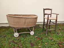 Culla e seggiolone vintage anni '30 in legno e vimini