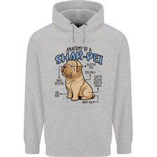 Shar Pei Anatomia Divertente Cane Uomo 80% Cotone Felpa con Cappuccio