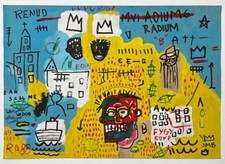 Jean-Michel Basquiat (fatto a mano) disegno su vecchia carta firmato e timbrato, arte vintage