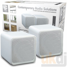 Coppia Diffusori Cubo Da Libreria 4" ABS Bianco 80W HiFi Surround Sound Home Cinema