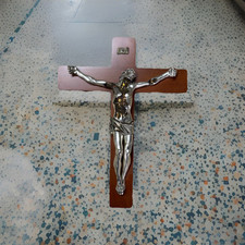 Crocifisso in Legno - da Parete - Cristo Placcato Argento 999