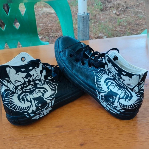 Converse black leather manga - leather,