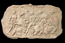 BASSORILIEVO SCENE GUERRA TERRACOTTA PATINATA DA APPENDERE MURARE 21X35 GELO OK