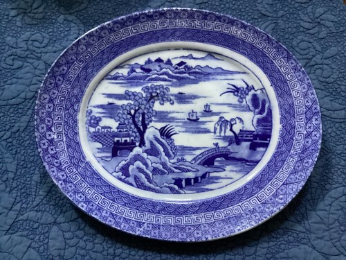 Antico piatto ovale 10x12 blu