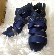 ? SCARPE DONNA SANDALI 36 BLU INCROCIO TACCO 10