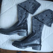 Stivali Zara In Pelle E Lana Con Borchie E Perline Tg.36