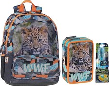Scoolpack Zaino Scuola Organizzato WWF Leopardo Bimbo+ Astuccio Pieno + Gadget