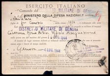 Esercito Italiano Cartolina militare per i richiamati in RSI - 4 luglio 1944