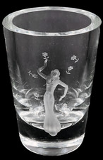 Vaso vintage Ekenas Svezia vetro cristallo inciso deco donna e fiori alto 6"