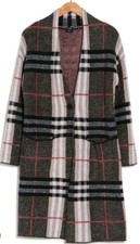Cyrus - Cardigan cappotto donna a quadri con bottoni singoli a quadri caviale - lungo - grande