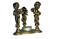 Portacandela lumino antico particolare Cherubini Angeli suonatori in ottone