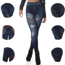 Jeggings Vita Alta Aspetto Jeans Risse Forato Stampa Destroyed 36 38 S M