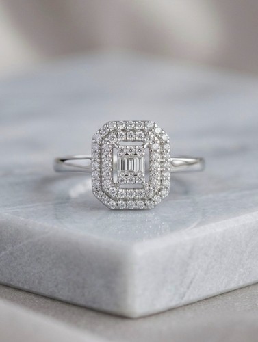 Anello zirconi baguette doppio