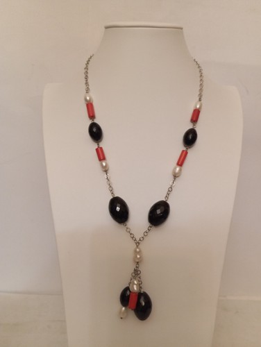 Collana argento onice - onice,, perle