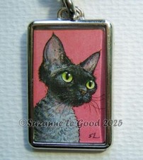 Devon Rex cat art keyring key