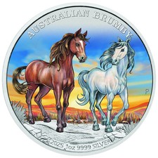 Australia 1 dollaro 2025 Australian Brumby 1 oz colore argento 9999 FDC con scatola originale