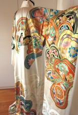 Kimono magnifico Furisode 100%seta fiori artistici giapponesi/ ottima comdizione