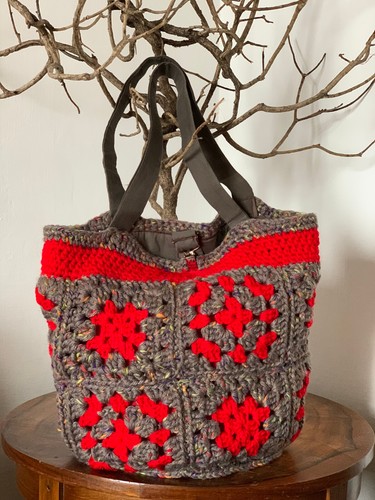 Borsa tricot rossa grigia - e,