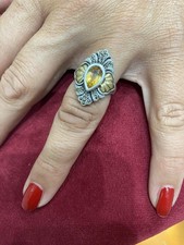 anello vintage in argento ed oro 18kt con pietra citrino centrale