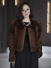 Cappotto corto donna lusso nuovo intero pelliccia visone risvolto colletto invernale vestibilità pelliccia visone cappotto