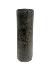 VASO CILINDRICO VETRO SCAVO BRONZATO STILE Barbini DECORO ASTRATTO LINEE 36 cm/h