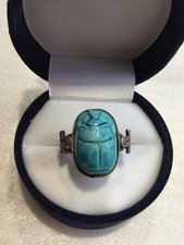 Anello SCARAB porcellana argento tre scarabei vintage egiziano revival ceramica