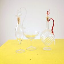 coppia di bottigliette in vetro soffiato vintage più coppetta in cristallo in...