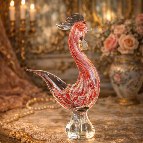 Gallo vetro murano - vetro, rosa