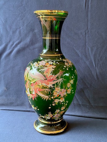 Vaso vetro verde con decori - vaso,