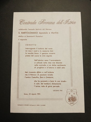 Palio siena istrice sonetto - palio,