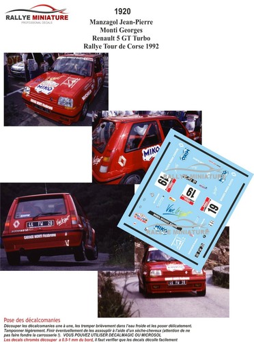 Decals ref 1920 renault 5 - 1/43,